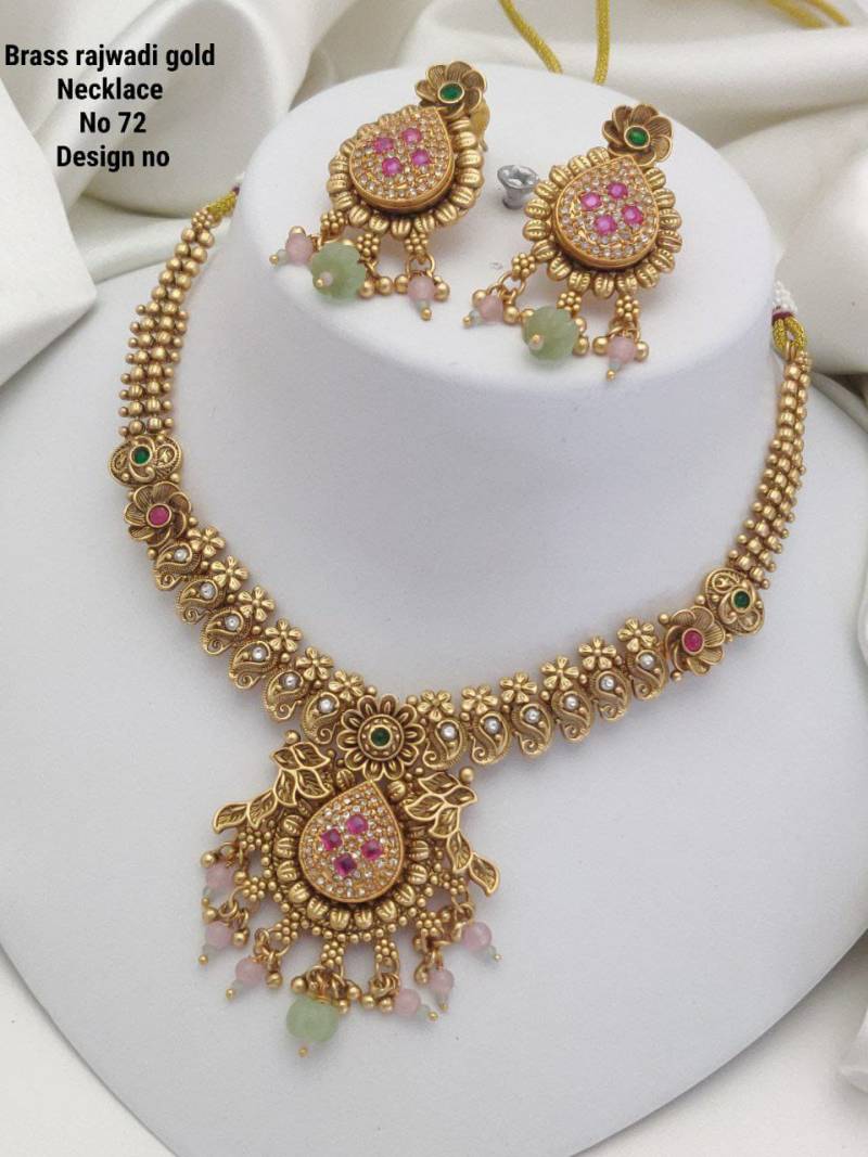 Brass Rajwadi Gold Necklace 14