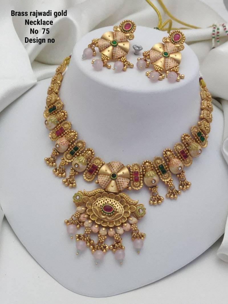 Brass Rajwadi Gold Necklace 14