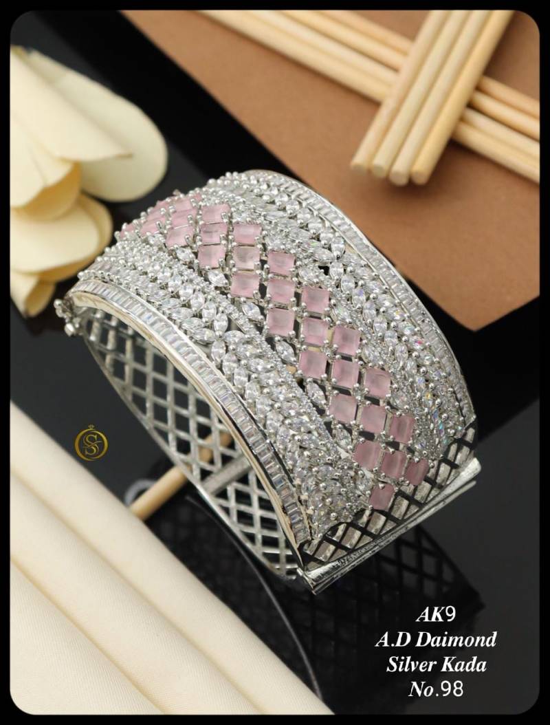 AD Diamond Silver And Rose Gold Kada 19