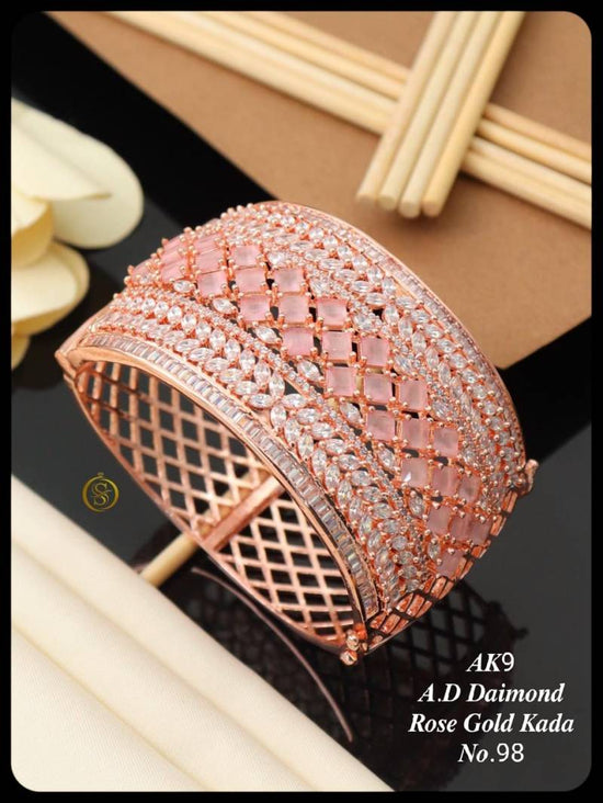 AD Diamond Silver And Rose Gold Kada 19