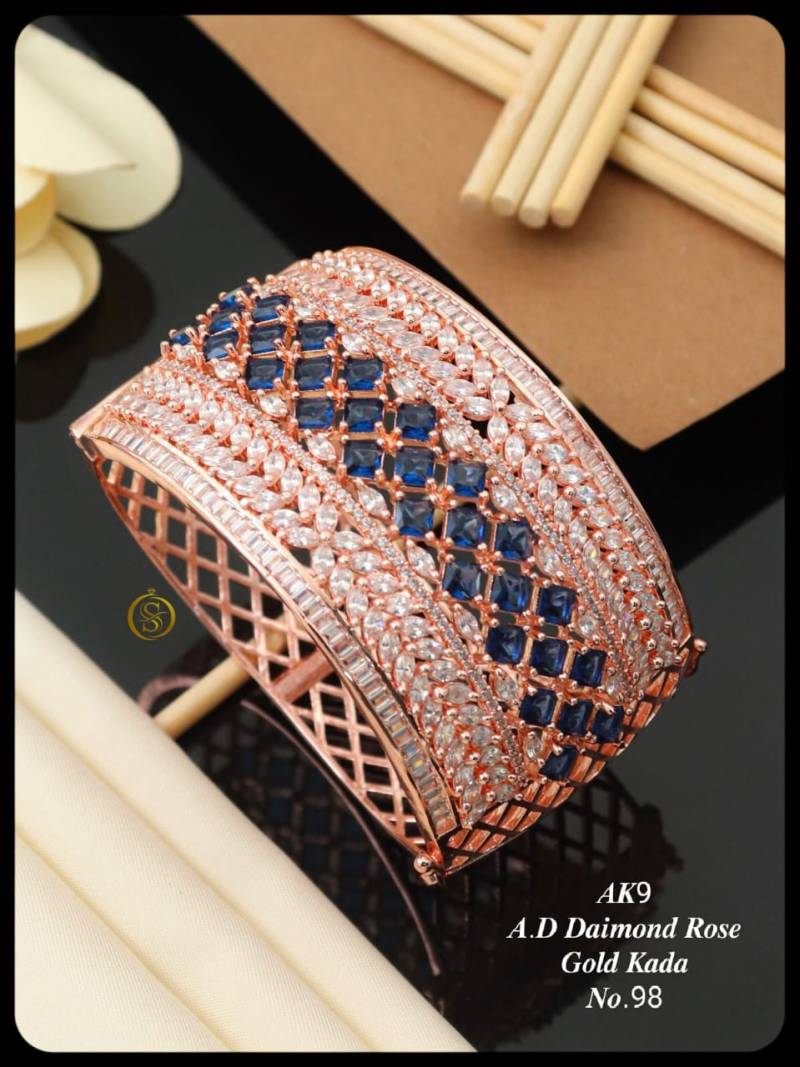 AD Diamond Silver And Rose Gold Kada 19