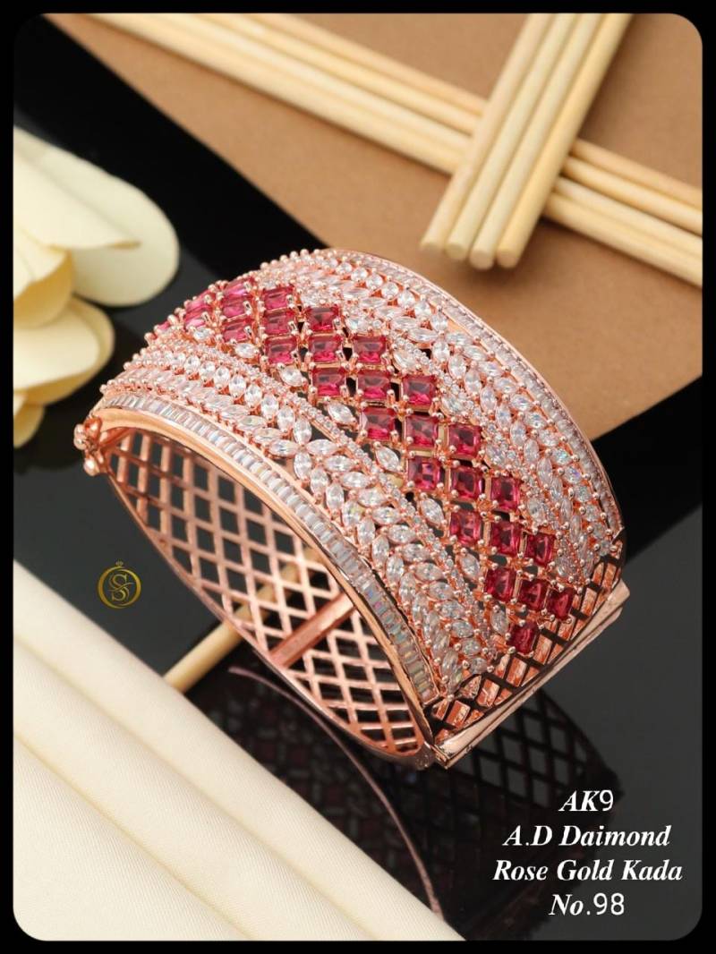 AD Diamond Silver And Rose Gold Kada 19