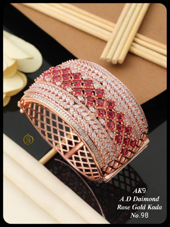 AD Diamond Silver And Rose Gold Kada 19