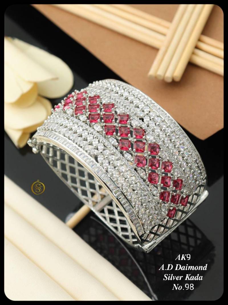 AD Diamond Silver And Rose Gold Kada 19