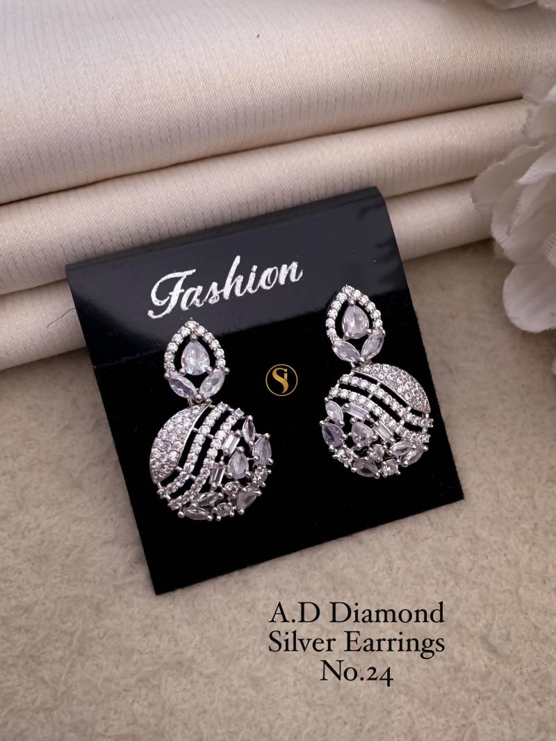 AD Diamond Silver And Rose Gold Earrings 9 (25 Pcs)