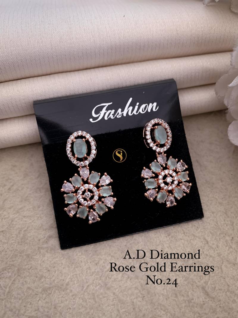 AD Diamond Silver And Rose Gold Earrings 9 (25 Pcs)