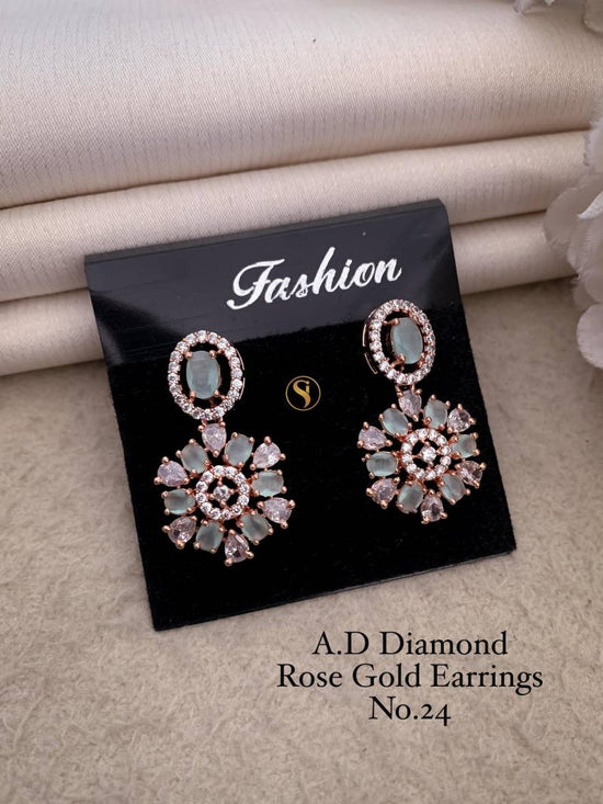AD Diamond Silver And Rose Gold Earrings 9 (25 Pcs)