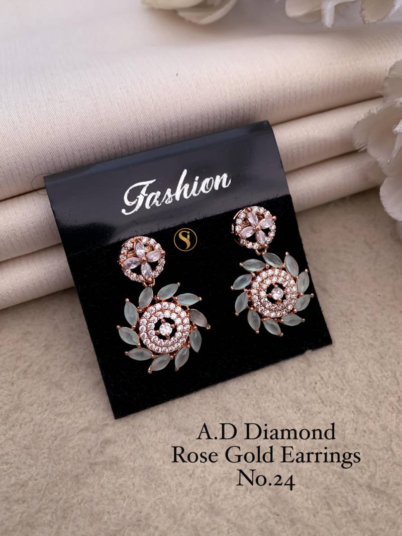 AD Diamond Silver And Rose Gold Earrings 9 (25 Pcs)