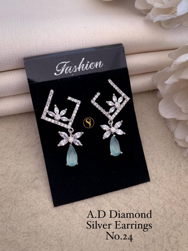 AD Diamond Silver And Rose Gold Earrings 9 (25 Pcs)