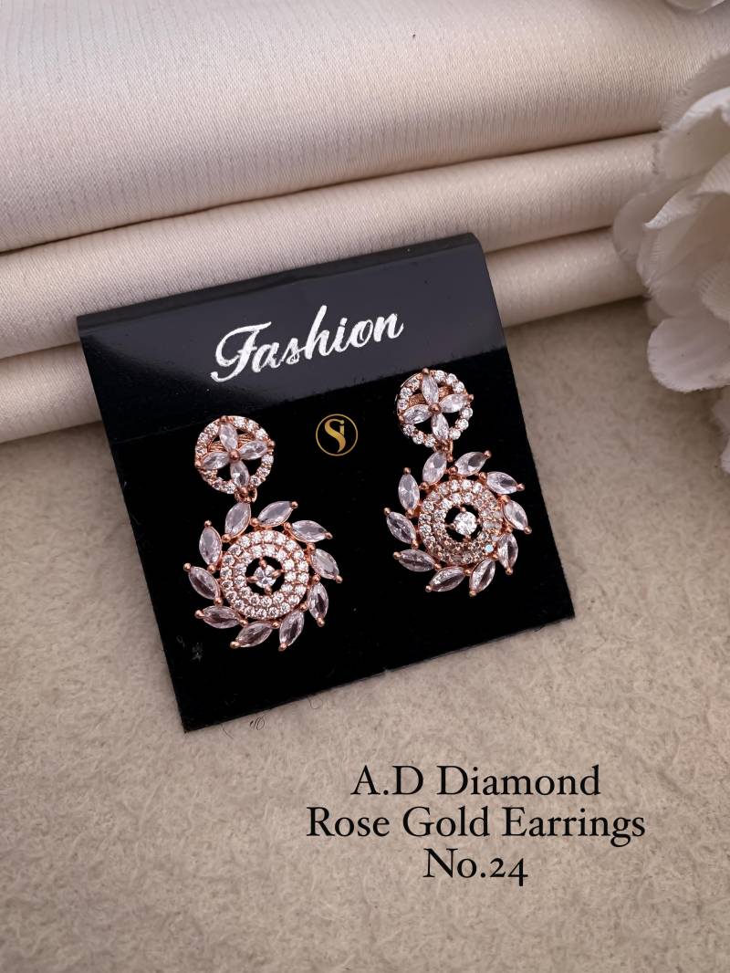 AD Diamond Silver And Rose Gold Earrings 9 (25 Pcs)