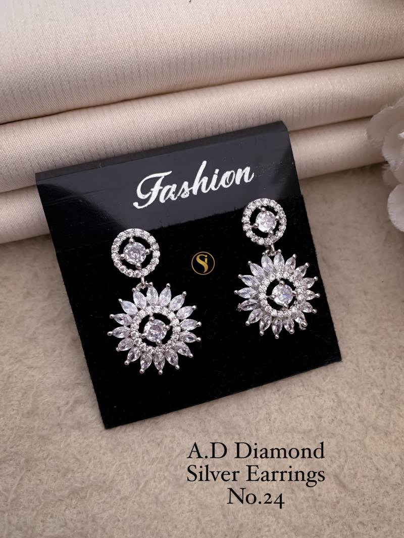 AD Diamond Silver And Rose Gold Earrings 9 (25 Pcs)