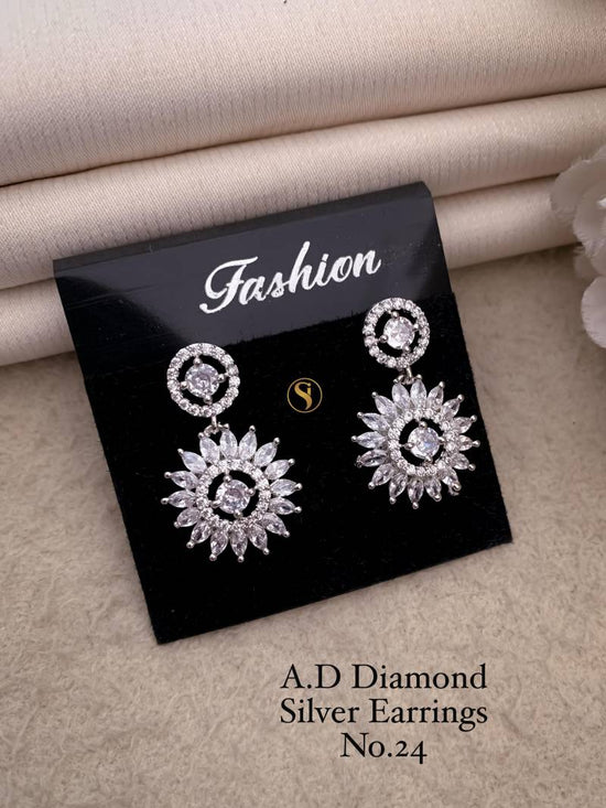 AD Diamond Silver And Rose Gold Earrings 9 (25 Pcs)