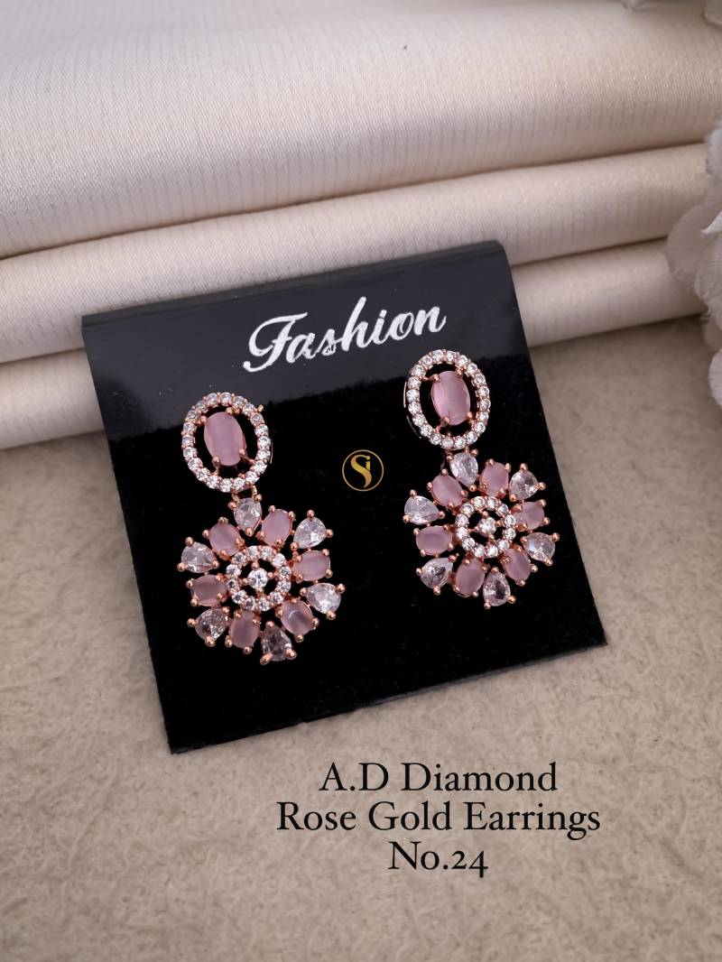 AD Diamond Silver And Rose Gold Earrings 9 (25 Pcs)