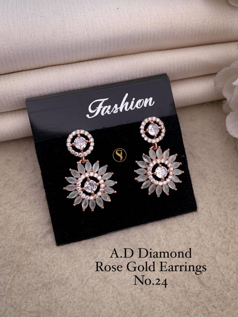 AD Diamond Silver And Rose Gold Earrings 9 (25 Pcs)