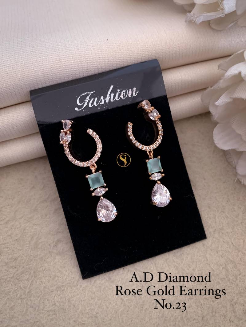 AD Diamond Silver And Rose Gold Earrings 9 (25 Pcs)