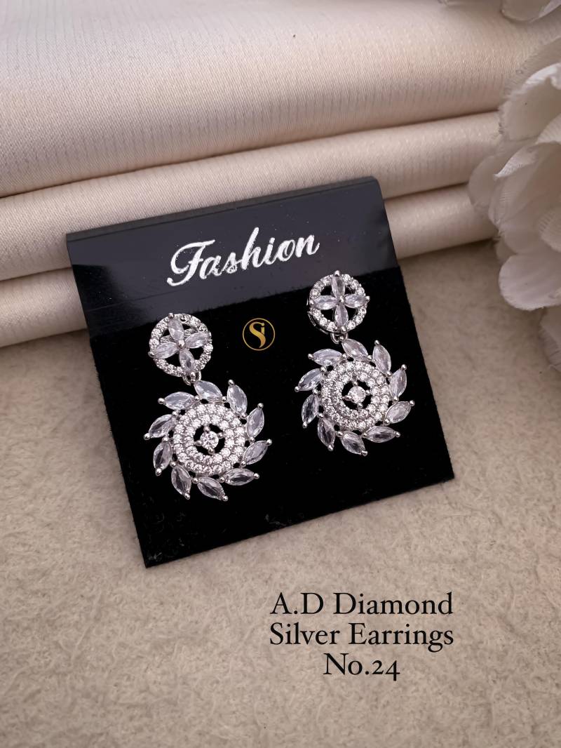 AD Diamond Silver And Rose Gold Earrings 9 (25 Pcs)