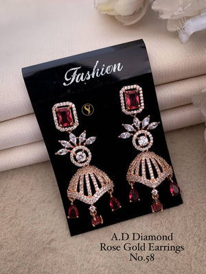 AD Diamond Silver And Rose Gold Earrings 10 (3 Pcs)