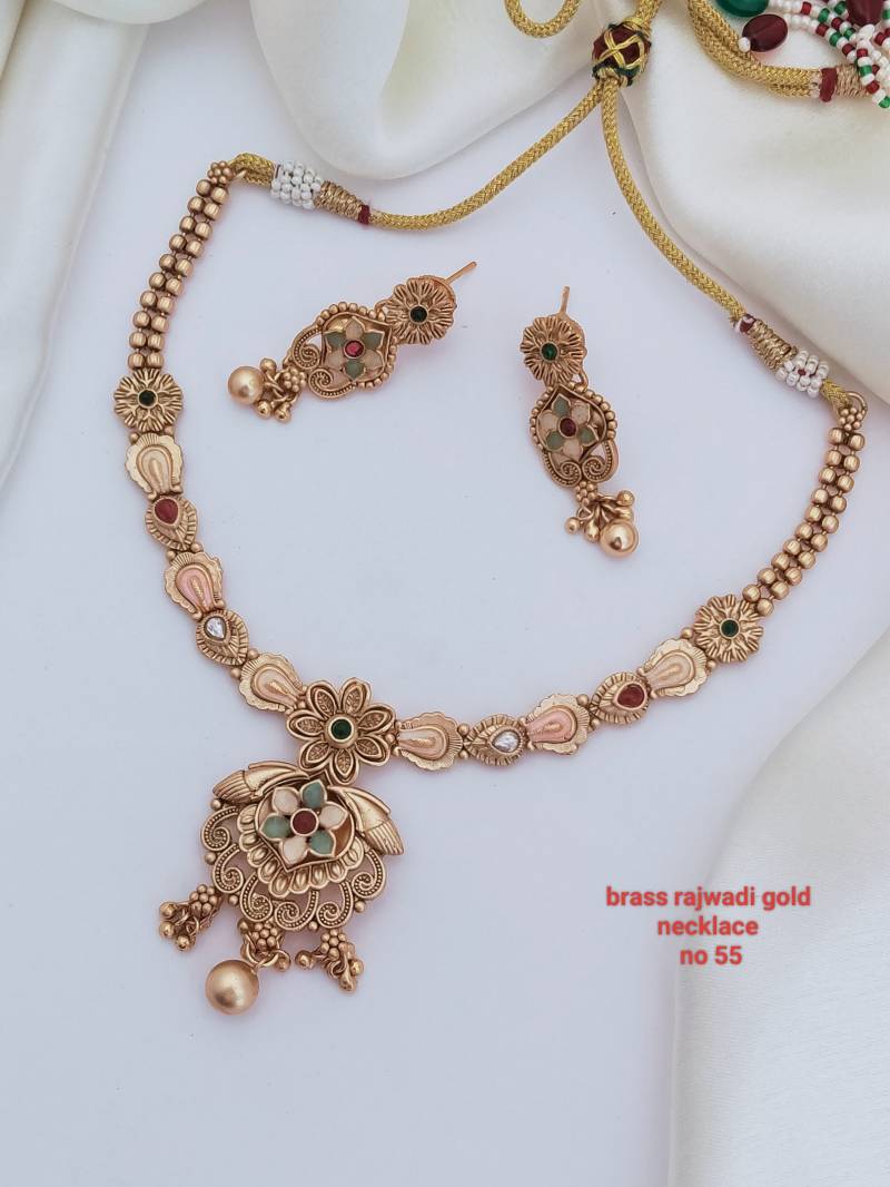 Brass Rajwadi Gold Necklace 15 (11 Pcs)