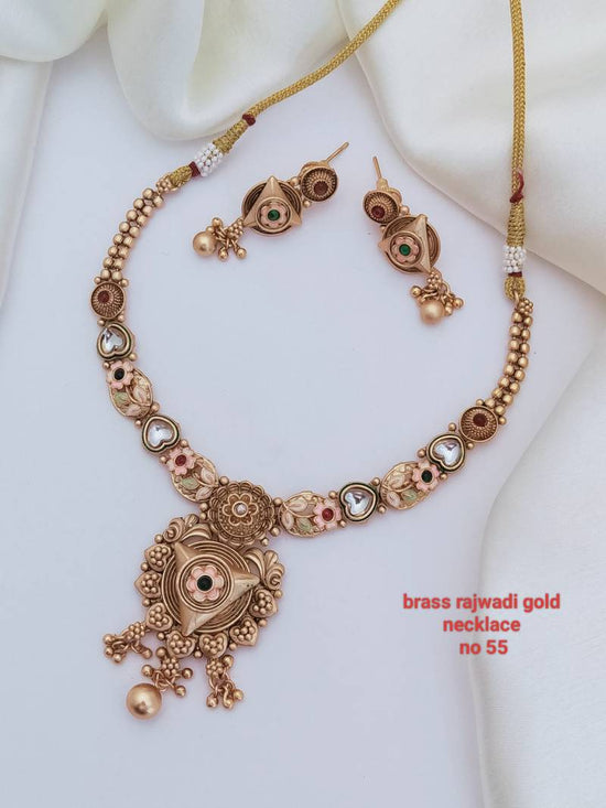 Brass Rajwadi Gold Necklace 15 (11 Pcs)