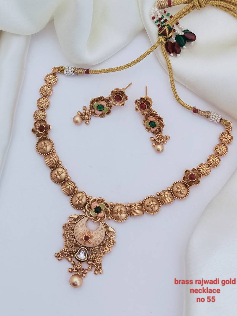 Brass Rajwadi Gold Necklace 15 (11 Pcs)