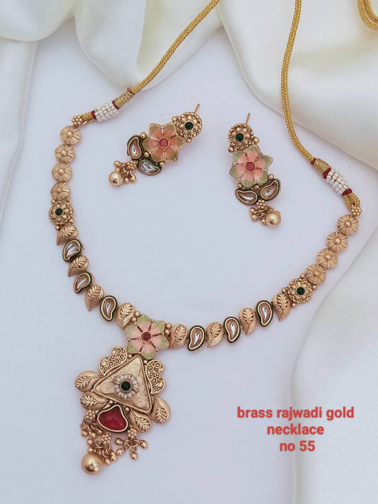 Brass Rajwadi Gold Necklace 15 (11 Pcs)