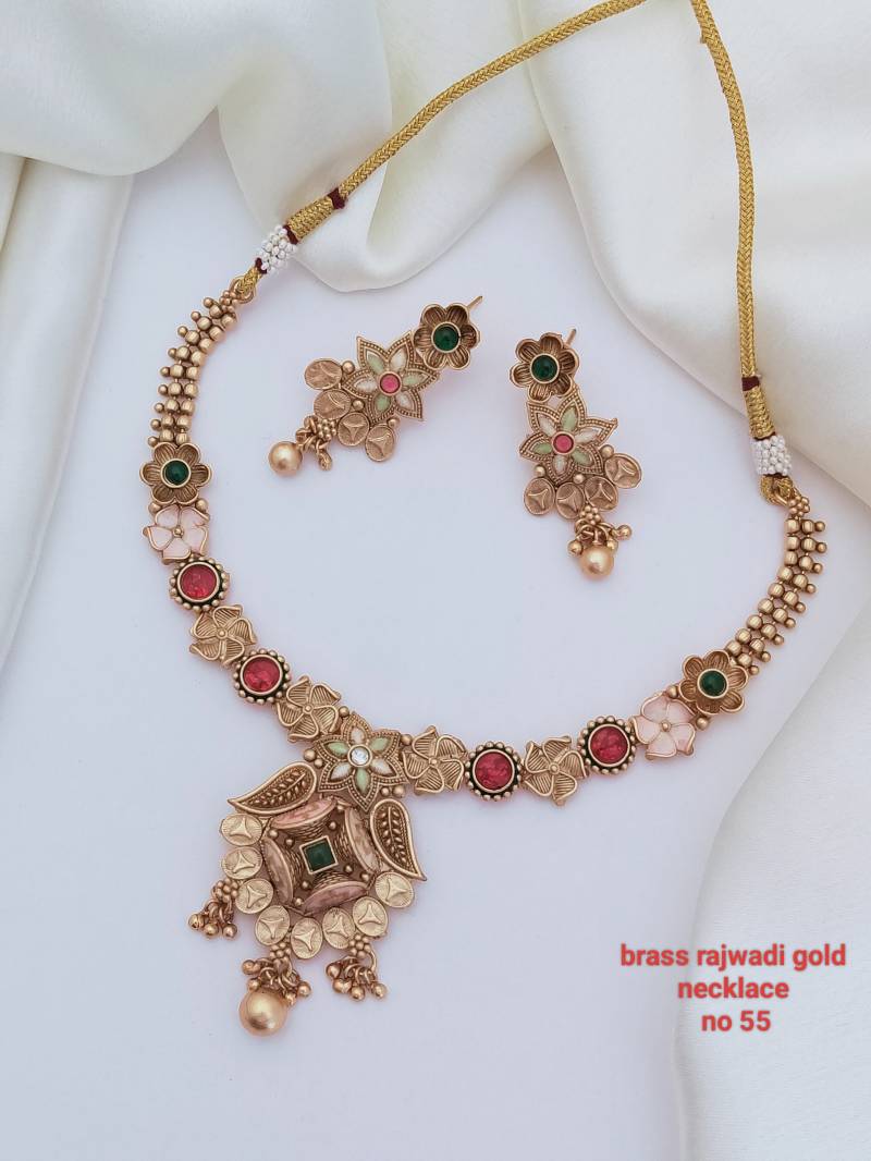 Brass Rajwadi Gold Necklace 15 (11 Pcs)