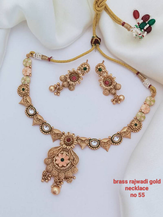 Brass Rajwadi Gold Necklace 15 (11 Pcs)