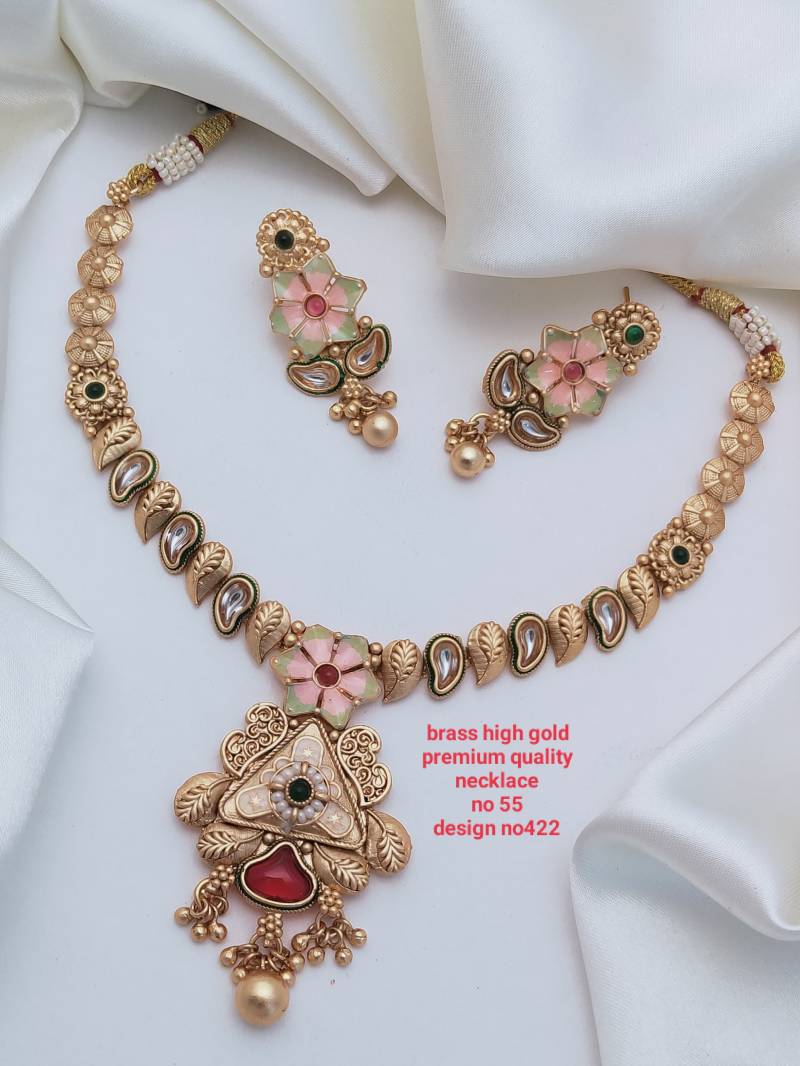 Brass Rajwadi Gold Necklace 15 (11 Pcs)