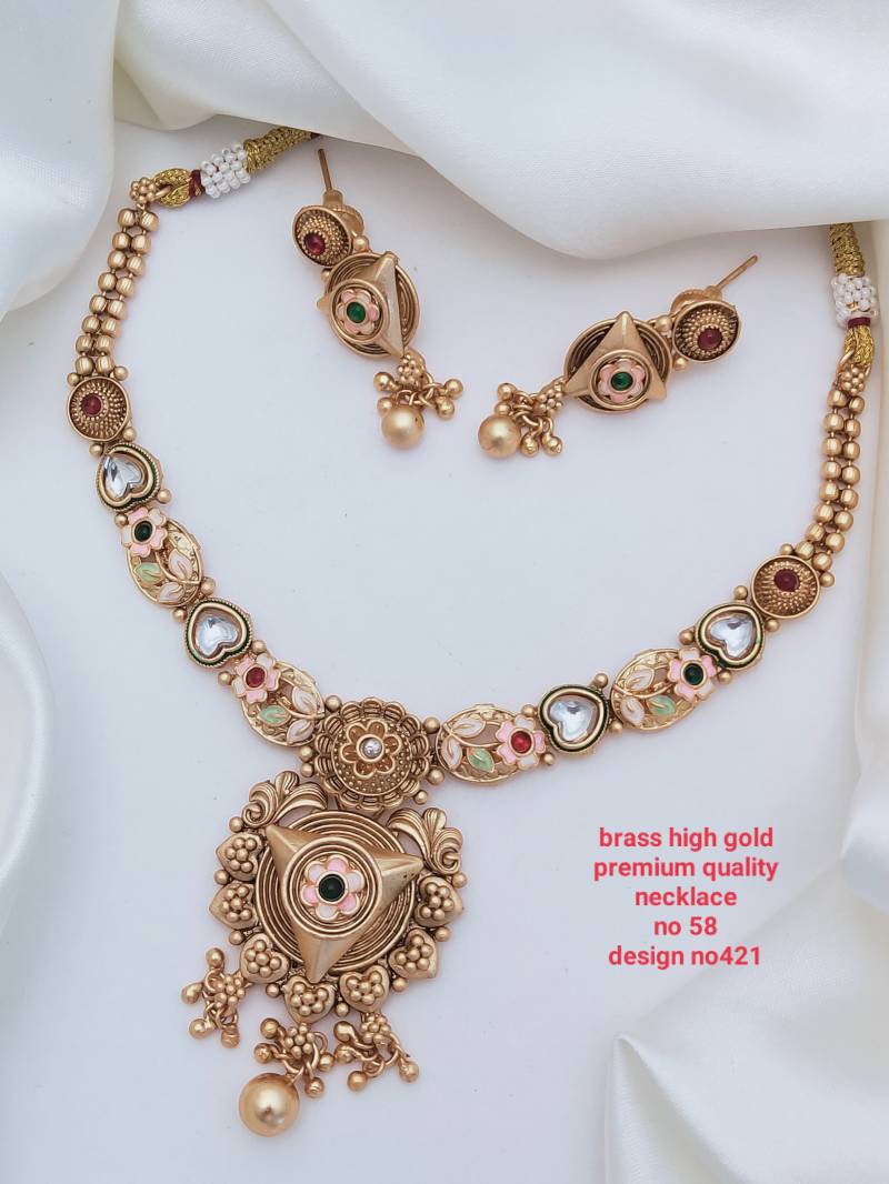 Brass Rajwadi Gold Necklace 15 (11 Pcs)