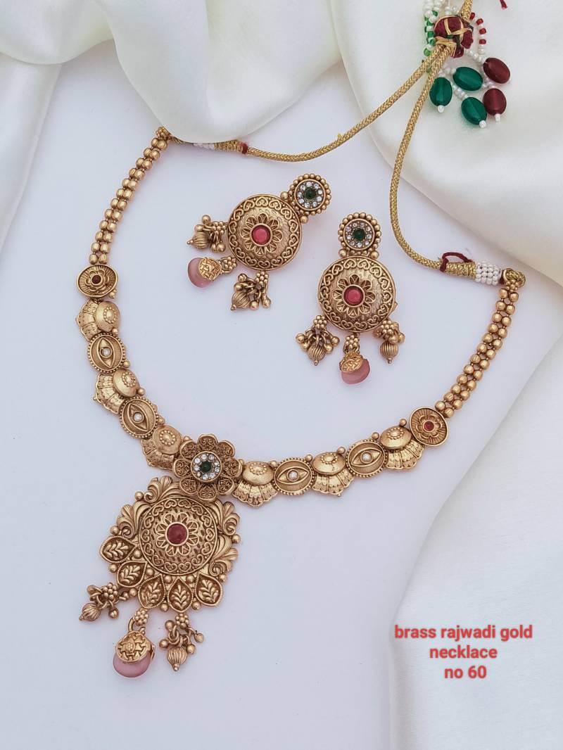 Brass Rajwadi Gold Necklace 16 (11 Pcs)