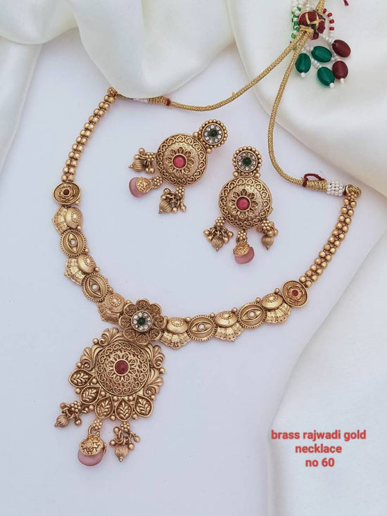 Brass Rajwadi Gold Necklace 16 (11 Pcs)