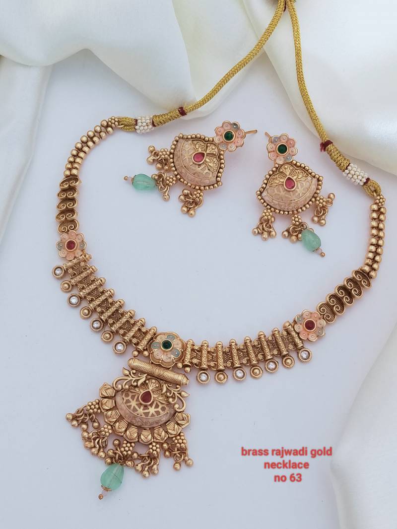 Brass Rajwadi Gold Necklace 16 (11 Pcs)