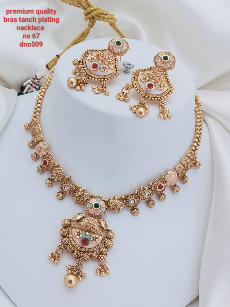Brass Rajwadi Gold Necklace 17 (7 Pcs)