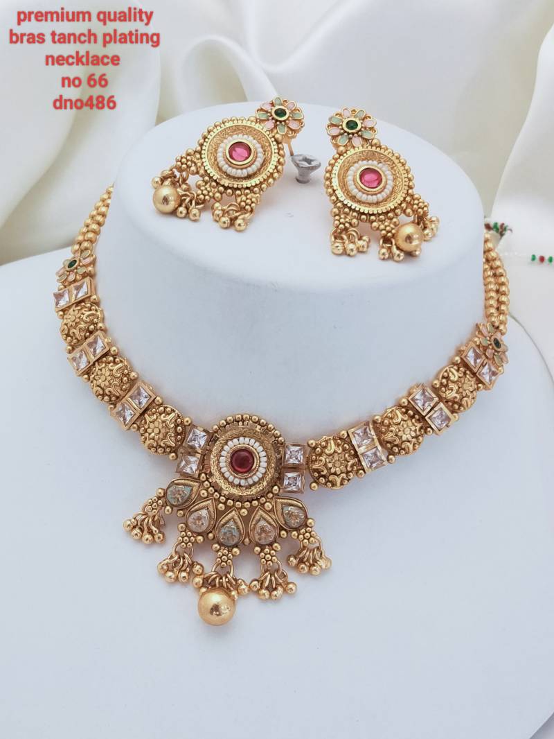 Brass Rajwadi Gold Necklace 17 (7 Pcs)