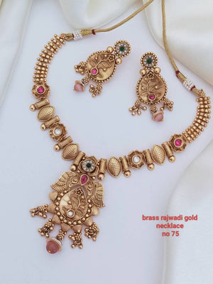 Brass Rajwadi Gold Necklace 19 (3Pcs)