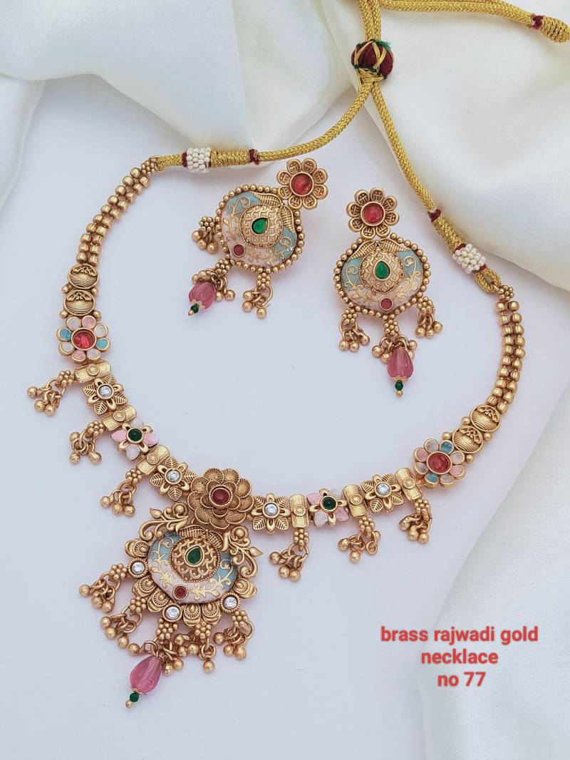 Brass Rajwadi Gold Necklace 19 (3Pcs)