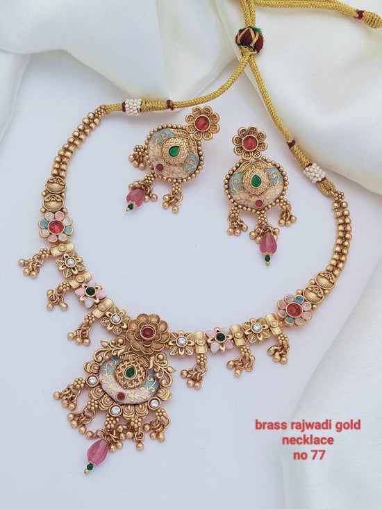 Brass Rajwadi Gold Necklace 19 (3Pcs)