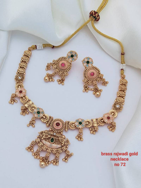 Brass Rajwadi Gold Necklace 19 (3Pcs)