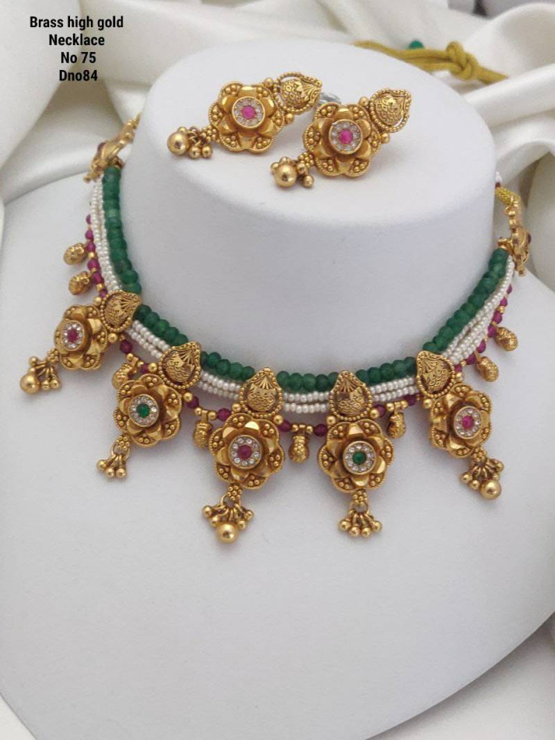 Brass High Gold Necklace 13 (2 Pcs)