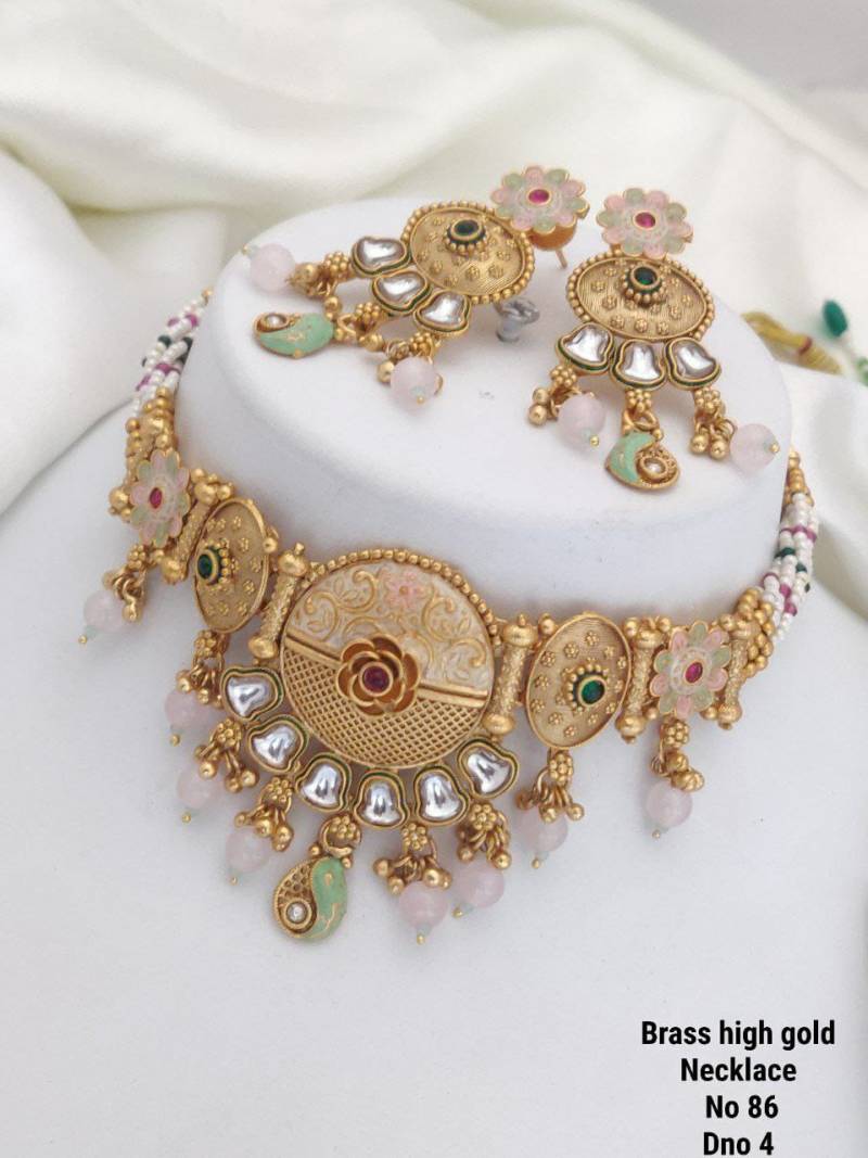 Brass High Gold Necklace 14 (2 Pcs)