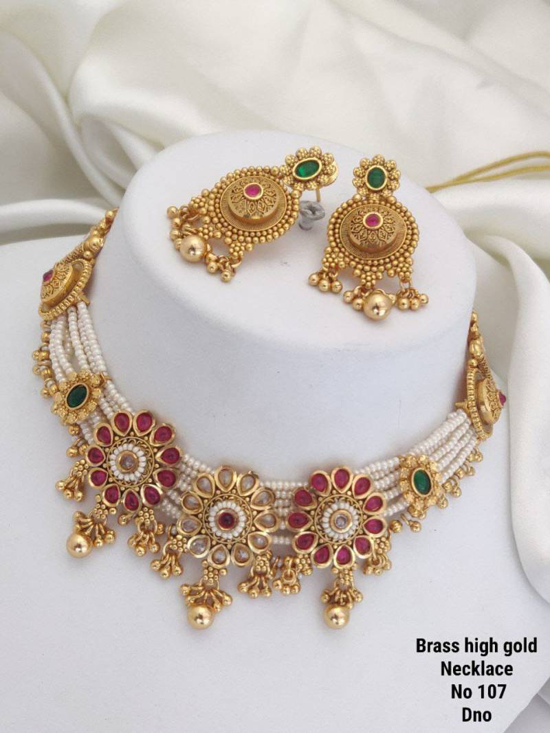 Brass High Gold Necklace 17 (3 Pcs)