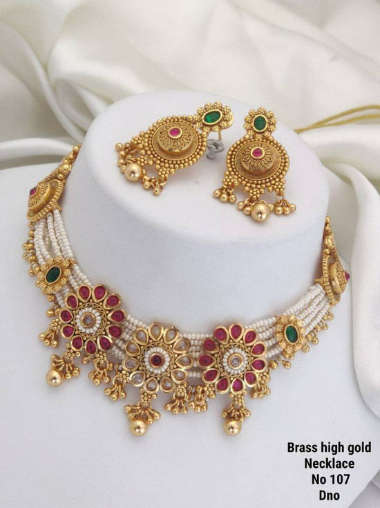 Brass High Gold Necklace 17 (3 Pcs)