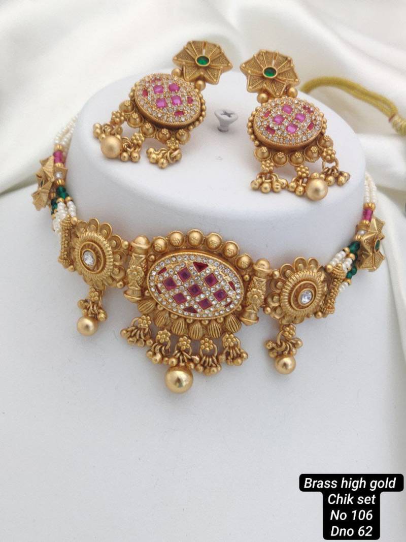 Brass High Gold Necklace 17 (3 Pcs)