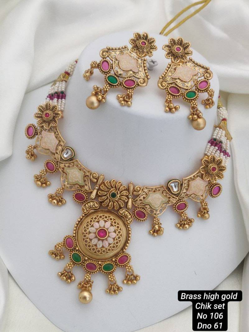Brass High Gold Necklace 17 (3 Pcs)