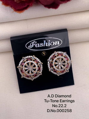 AD Diamond Silver And Rose Gold Earrings 12 (7 Pcs)