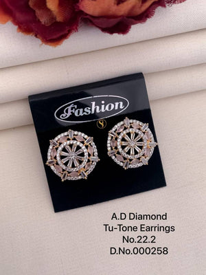 AD Diamond Silver And Rose Gold Earrings 12 (7 Pcs)