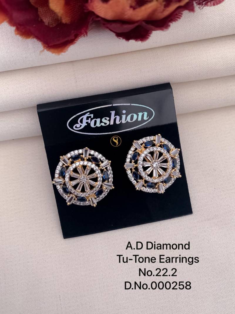 AD Diamond Silver And Rose Gold Earrings 12 (7 Pcs)