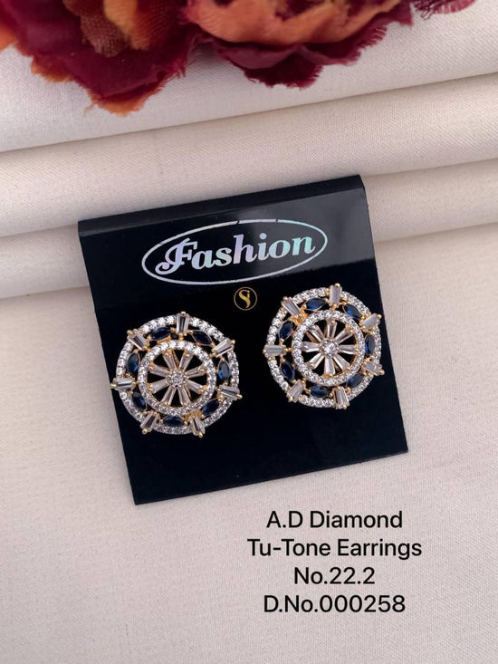 AD Diamond Silver And Rose Gold Earrings 12 (7 Pcs)