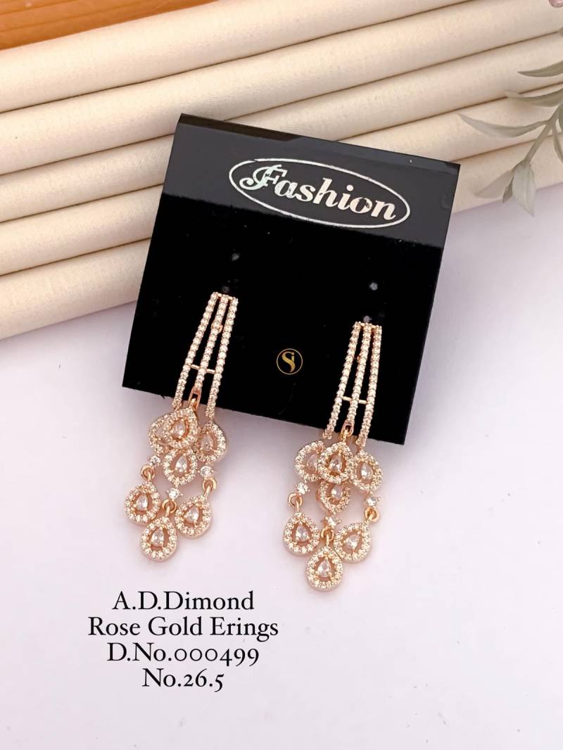 AD Diamond Silver And Rose Gold Earrings 12 (7 Pcs)