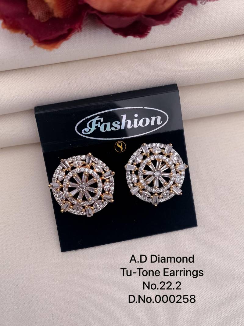 AD Diamond Silver And Rose Gold Earrings 12 (7 Pcs)